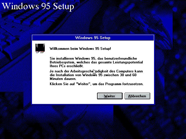 Das Setup von Windows 95 startet.