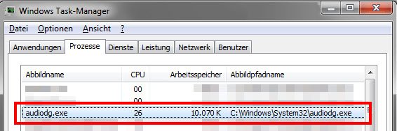 Der Prozess der Windows Graphisolierung für Audiogeräte nimmt dauerhaft zu viel CPU-Leistung in Anspruch.