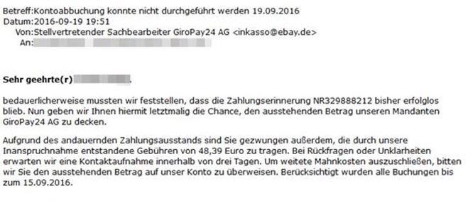 Giropay24 E Mail Mit Mahnung Und Anhang Achtung Falle Giga