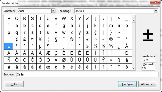 Plusminus-Zeichen Sonderzeichen Office