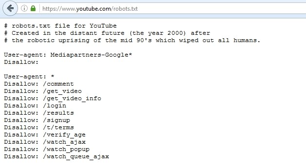 YouTube Easter-Egg Robots.txt