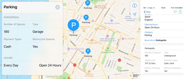Apple-Karten bekommen Parkplatz-Informationen von Parkopedia