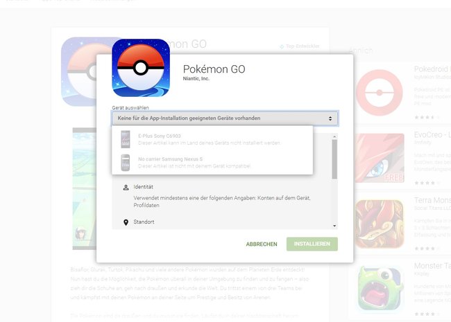 Pokémon GO ist bereits im Play Store erhältlich - kann jedoch noch nicht heruntergeladen werden.