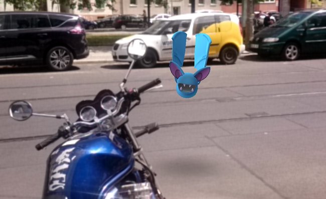 Ein Zubat fliegt einfach so durch die Straßen und schaut sich das Motorrad an - das gibt es auch ohne Crack.