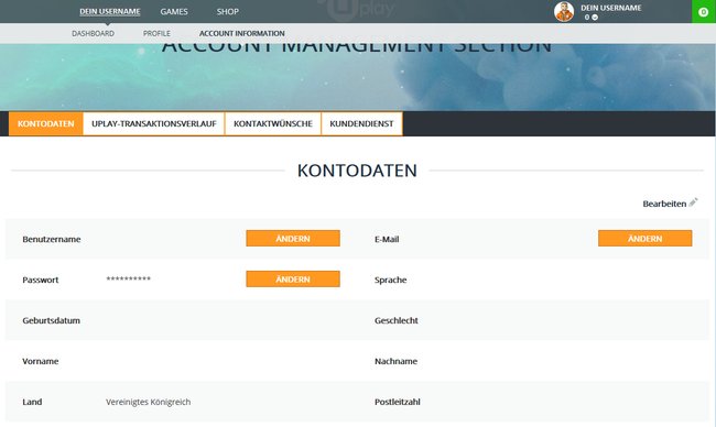 Klickt auf den Ändern-Button neben eurer E-Mail-Adresse. (Quelle: support.ubi.com)