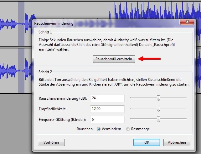 Audacity Rauschen entfernen Rauschprofil ermitteln