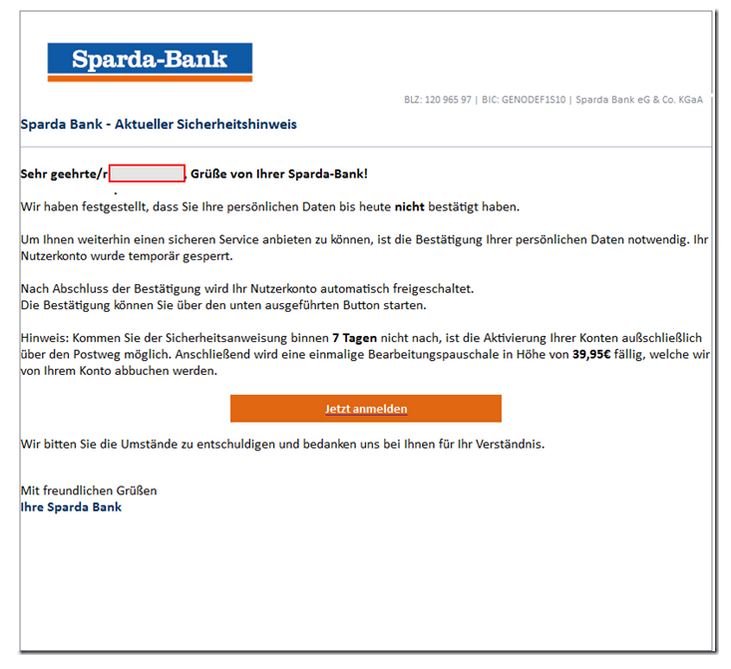 Sparda-Bank-Sicherheitshinweis: Achtung Phishing-Falle!