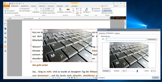 So fügt ihr kostenlos ein Bild in ein PDF ein mit Foxit Reader.