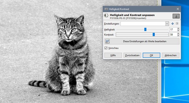 Gimp: Ein Schwarz-Weiß-Bild wirkt mit mehr Kontrast meistens besser.