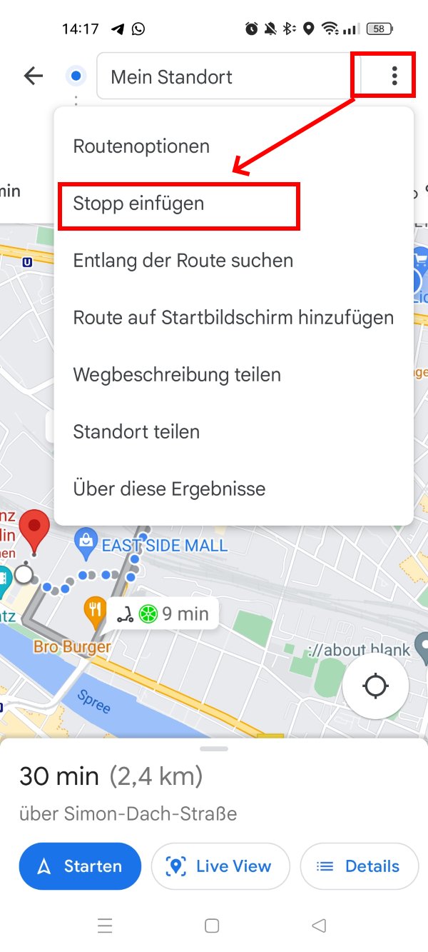 Google Maps Zwischenstopp
