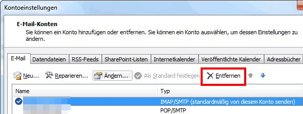 Outlook 2010: Hier löscht ihr ein E-Mail-Konto.