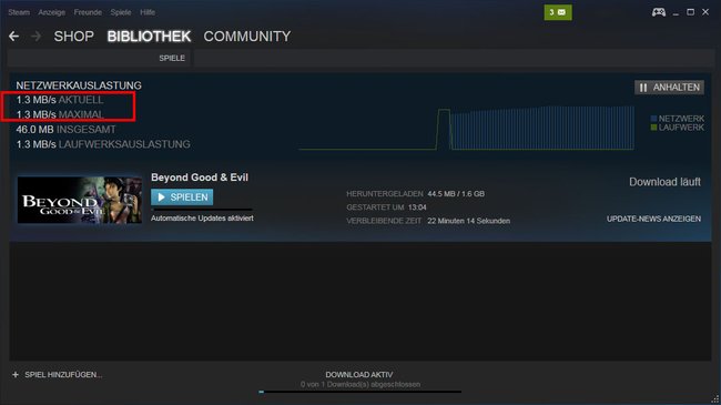 Steam zeigt euch an, wie schnell die maximale Download-Rate ist.