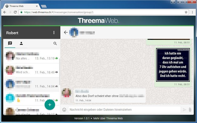 So sieht Threema Web in Google Chrome am PC aus.