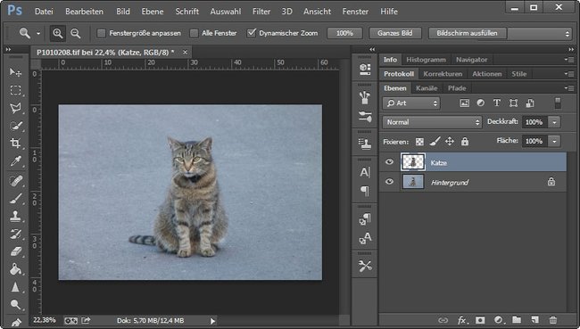 Photoshop öffnet TIF-Dateien und zeigt Ebenen an.
