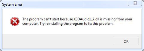 Die Datei x3daudio1_7.dll fehlt in Windows.