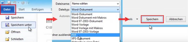 Microsoft Office Word Datei als PDF speichern