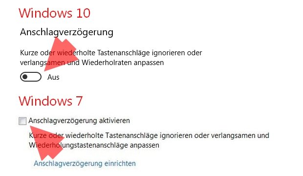 Tastatur gesperrt Windows Anschlagsverzögerung deaktivieren