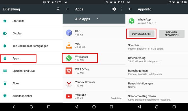 So deinstalliert ihr WhatsApp unter Android