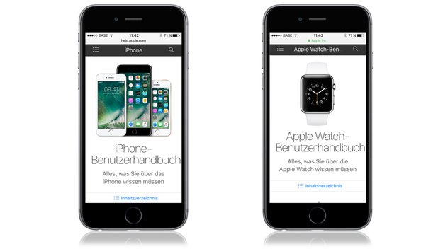 Handbücher für iPhone 7 und Apple Watch Series 2 online verfügbar