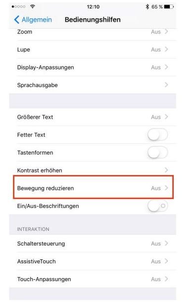 iPhone Bewegung reduzieren