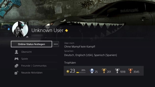 Das PS4-Profil eines Kollegen glänzt jetzt mit dem schicken Flitzer.