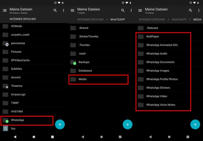 In diesen Ordnern speichert WhatsApp alle Bilder, Videos und Sprachnachrichten. Bild: GIGA