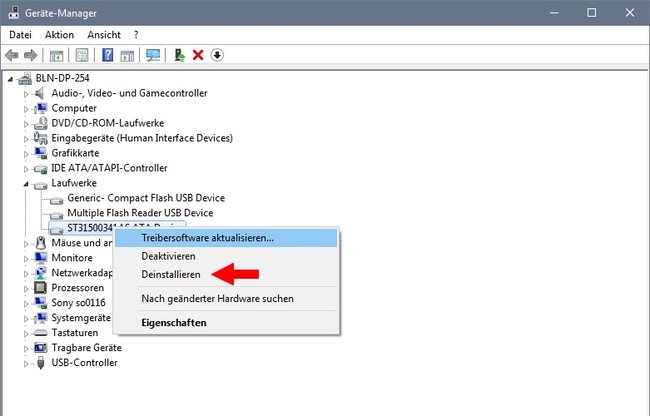 Laufwerk deinstallieren