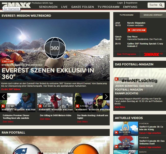 ProSieben MAXX Webseite