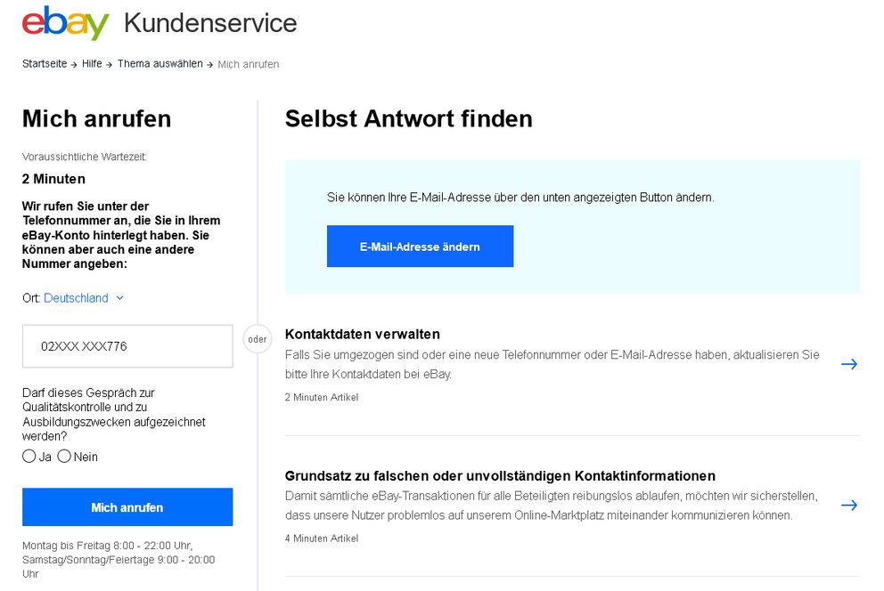 eBayHotline Kontakt zum Kundenservice aufnehmen so geht's