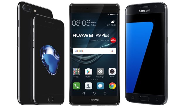Smartphone-Test bei Stiftung Warentest: Galaxy S7, iPhone 7 Plus und P9 Plus vorne