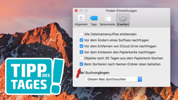 Tipp: Ordner im Finder von macOS oben positionieren