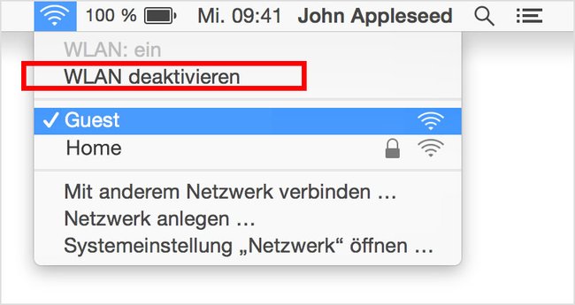 Mac: So schaltet ihr die WLAN-Verbindung unter MacOS aus. Bildquelle: Apple