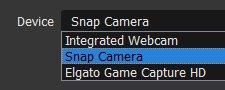 Wählt in Streaming- und Aufnahmeprogrammen den Eintrag „Snap Camera“ statt der Webcam aus, um die Effekte dort auch nutzen zu können. Bildquelle: Snapchat