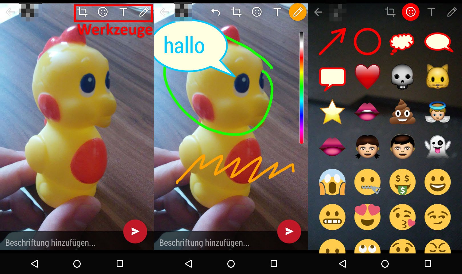 Fonkelnieuw WhatsApp: Emojis, Smiley, Text und Filter auf Fotos & Videos AB-01