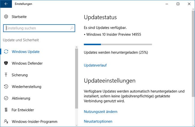 Das Windows 10 Creators Update wird über Windows-Update installiert.