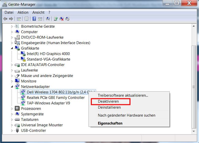Windows: Im Gerätemanager könnt ihr den WLAN-Adapter deaktivieren.