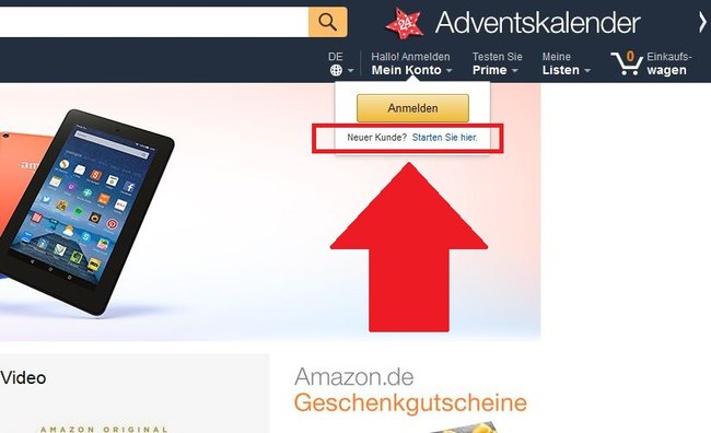 Amazon Anmelden als Neukunde