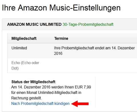 Amazon Music Unlimited Mitgliedschaft beenden