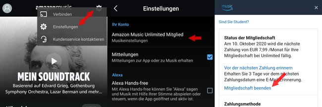 Amazon Music Unlimted Abo kündigen App 01