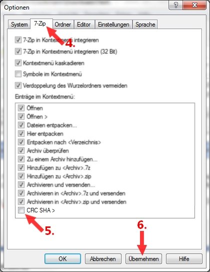 CRC SHA 7-Zip Menue