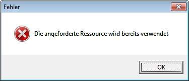 Fehler-Meldung: Die angeforderte Ressource wird bereits verwendet. Bildquelle: borncity.com