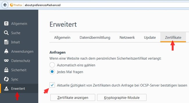 Fehler Gesicherte Verbindung fehlgeschlagen Firefox Zertifikate
