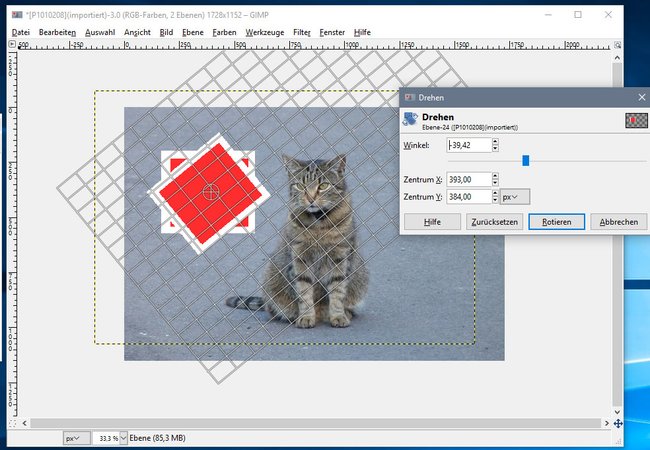 GIMP: Mit dem Drehen-Werzeug könnt ihr ein Bild rotieren.