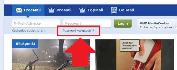 GMX: Klickt hier, wenn ihr das Passwort vergessen habt. Bild: GIGA