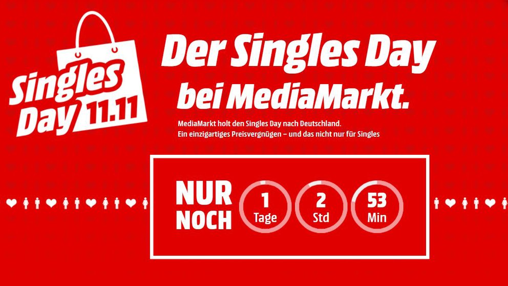 „Singles Day“ bei MediaMarkt: Ausgewählte Produkte zum Hammer-Preis, nur 13 Stunden lang