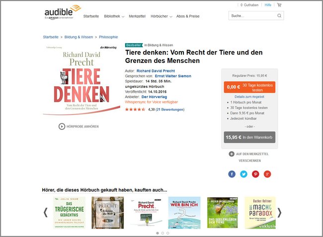 Audible: Online könnt ihr Hörbücher kaufen.