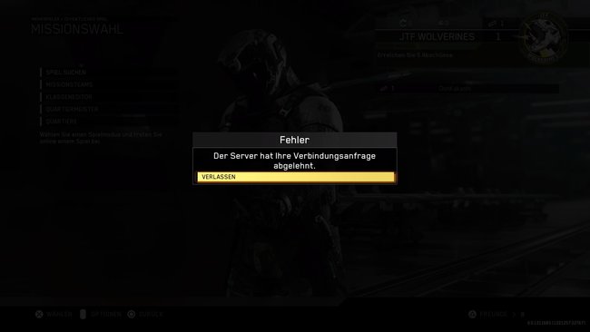 Ab und zu sind die Server wohl ein wenig überlastet. Klickt auf "Verlassen" und versucht es noch einmal.