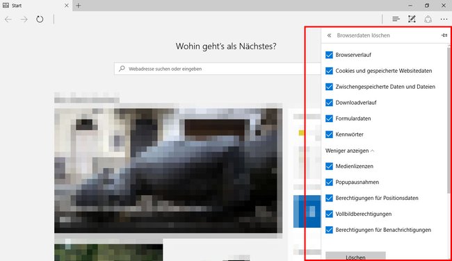Edge: Hier könnt ihr die Browserdaten löschen.