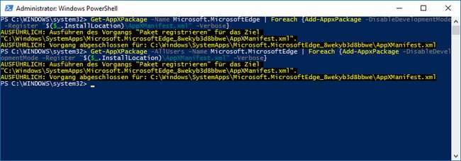 Powershell: Edge wurde neu installiert.