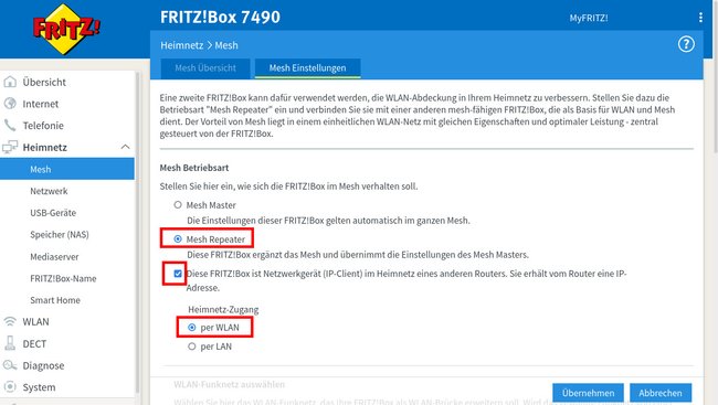 So stellt ihr die Fritzbox als Repeater ein. (Bildquelle: GIGA)